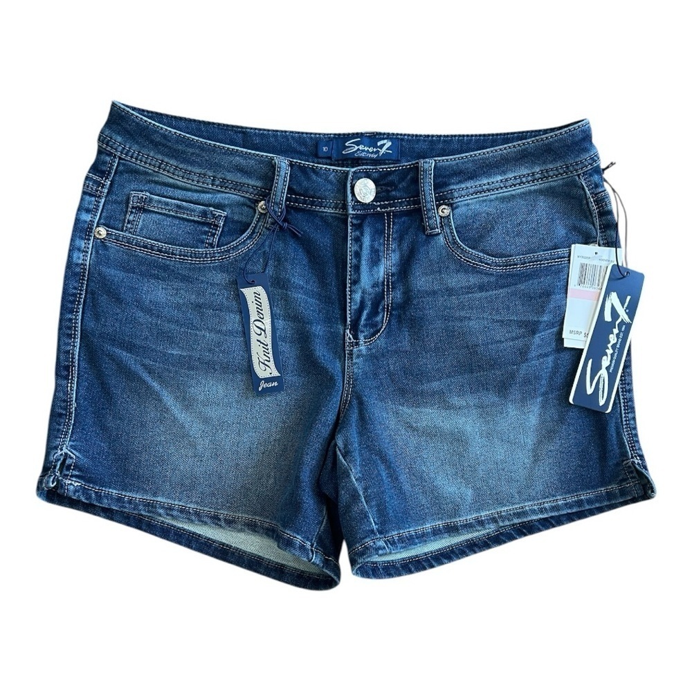 Seven7 Blue Knit Denim Shorts Size 10 Women NWT